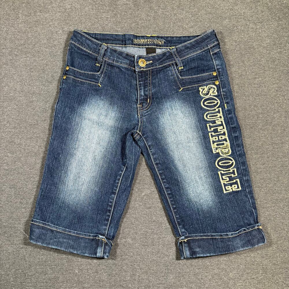 Y2k Mcbling Southpole Capri Knee Length shorts with Gold Spellout Detail W US 7